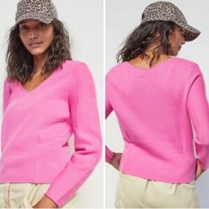 Anthropologie Maeve Lupita V-Neck Sweater Pink Barbie M